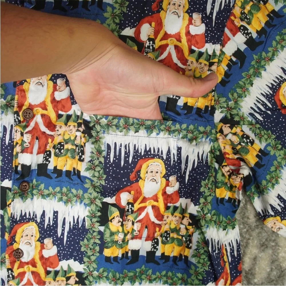 VTG Reyn Spooner Guy Buffet Santa & Elves Hawaiian Shirt Mens XL Egyptian Cotton - Picture 6 of 12